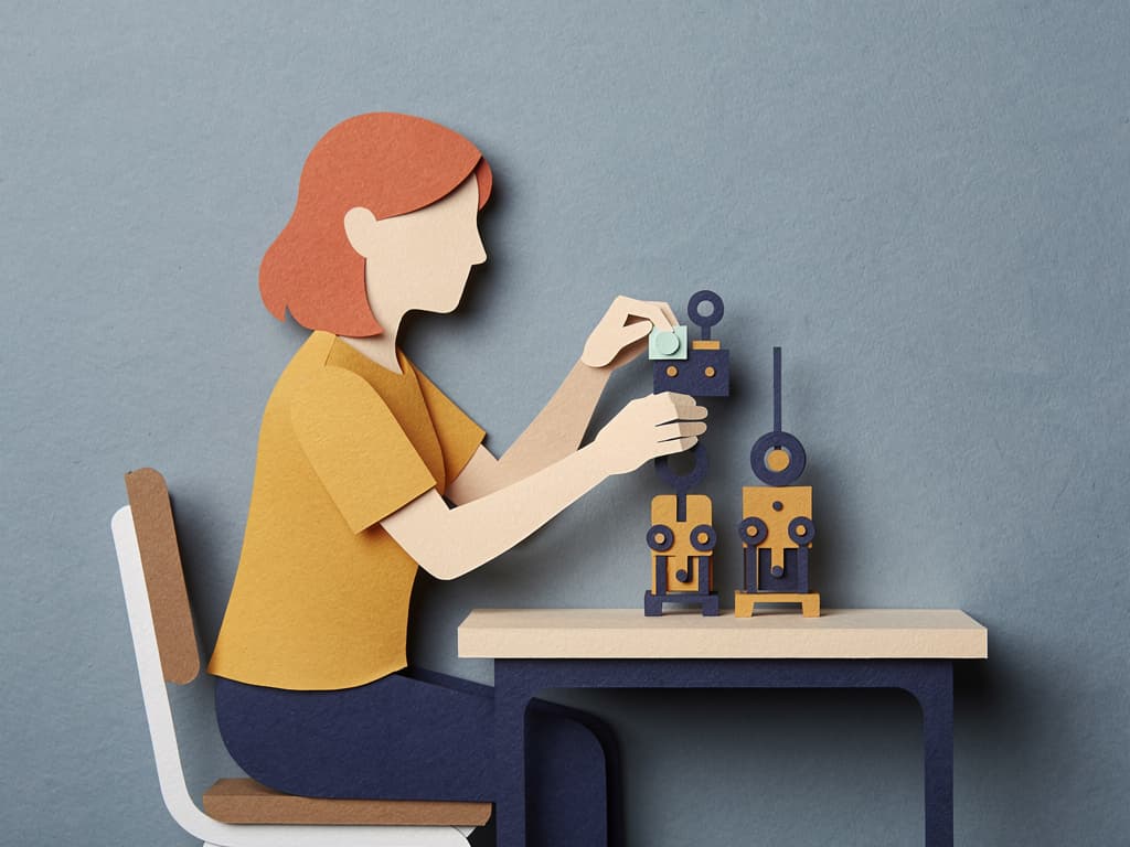 Compound, the learner placing a new artifact on a stack of finished ones